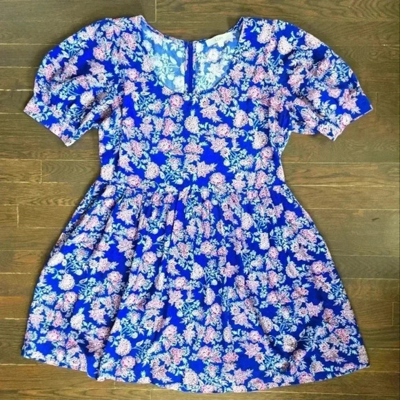 LOFT V-Neck A-Line Dress Floral Print Casual Back Zip Up sz 14 - Picture 1 of 9